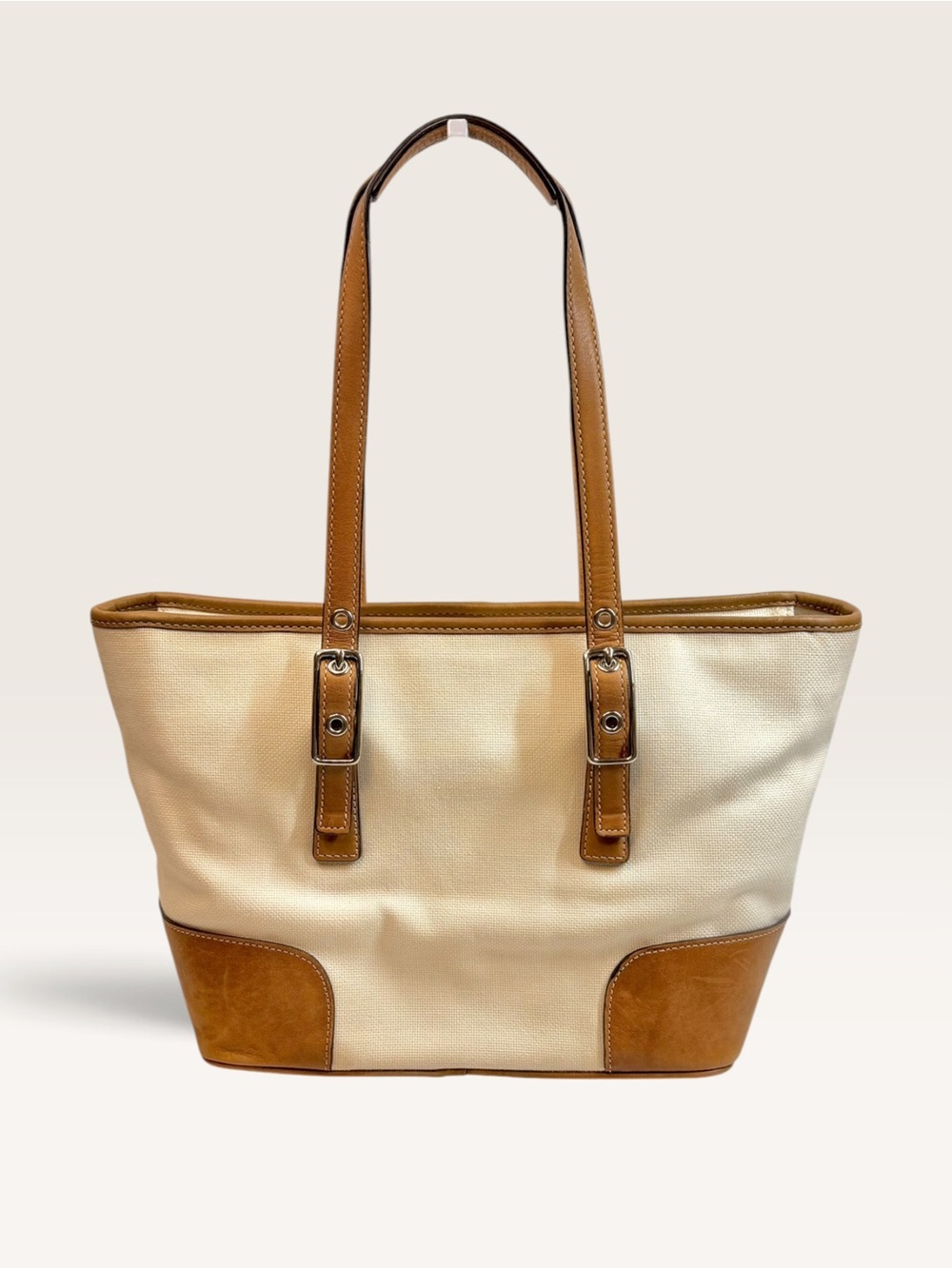 🥐 Vintage Coach Hampton Cream Canvas & Leather Tote Bag L33-9558 - Picture 3 of 13